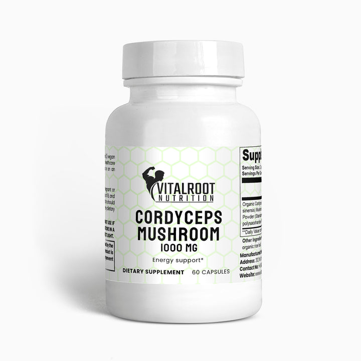 Cordyceps Mushroom | Organic Mushroom Mycelium Powder for Energy & Immunity | (60 Vegan Capsules)