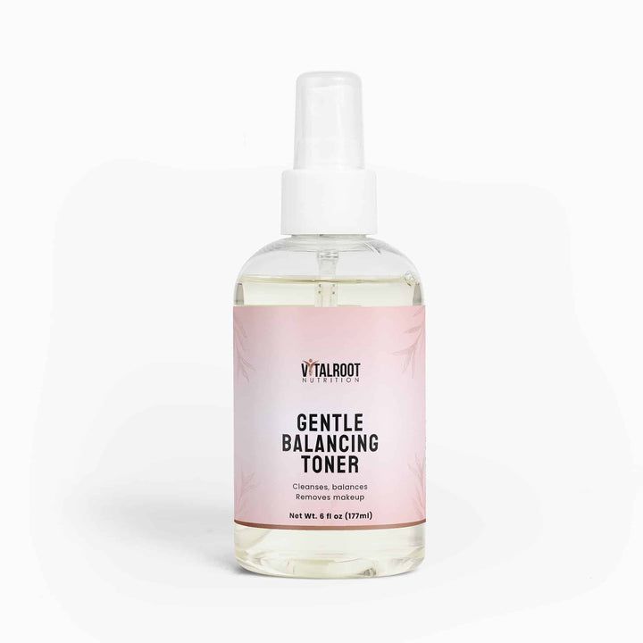 Bottle of Vitalroot Gentle Balancing Toner on a white background