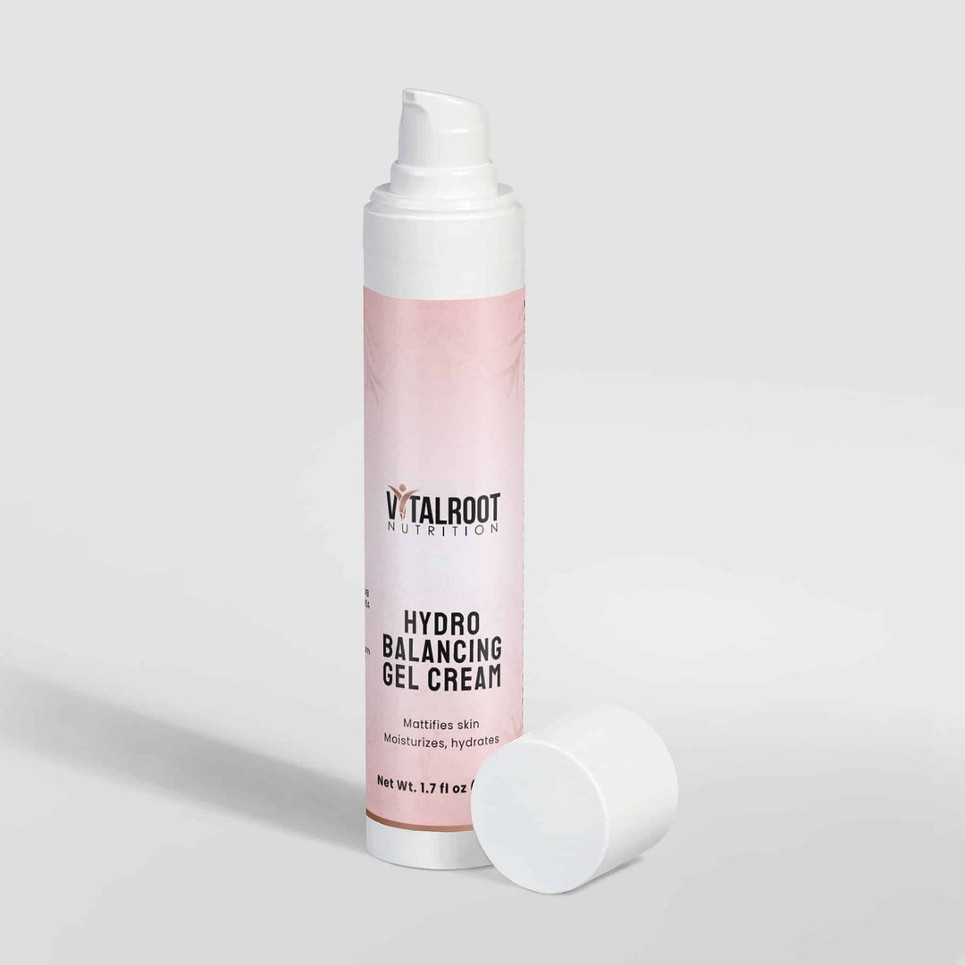 Vital Root Hydro Balancing Gel Cream bottle on a light gray background