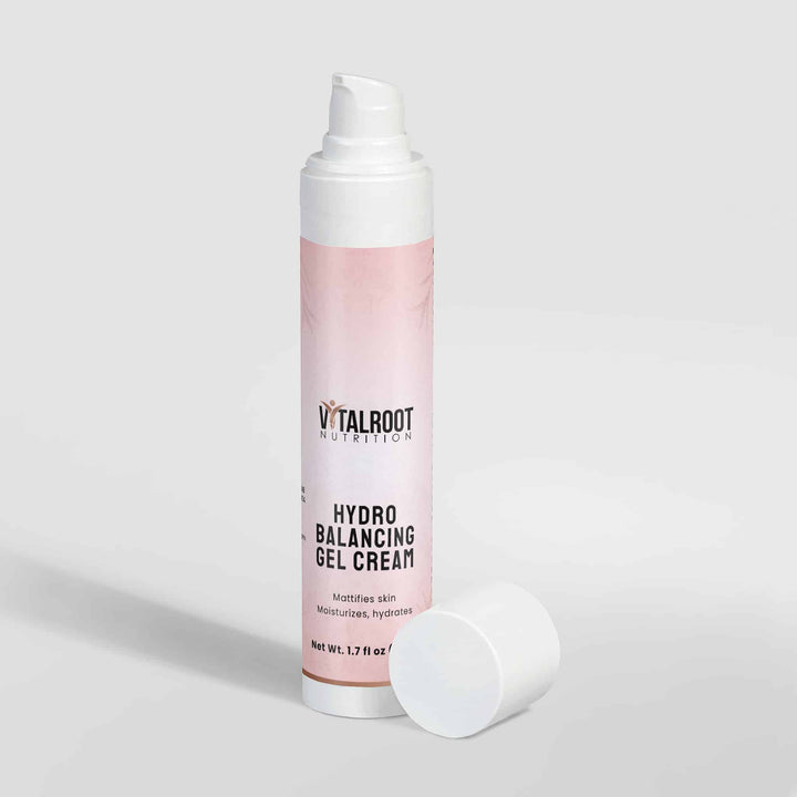 Vital Root Hydro Balancing Gel Cream bottle on a light gray background