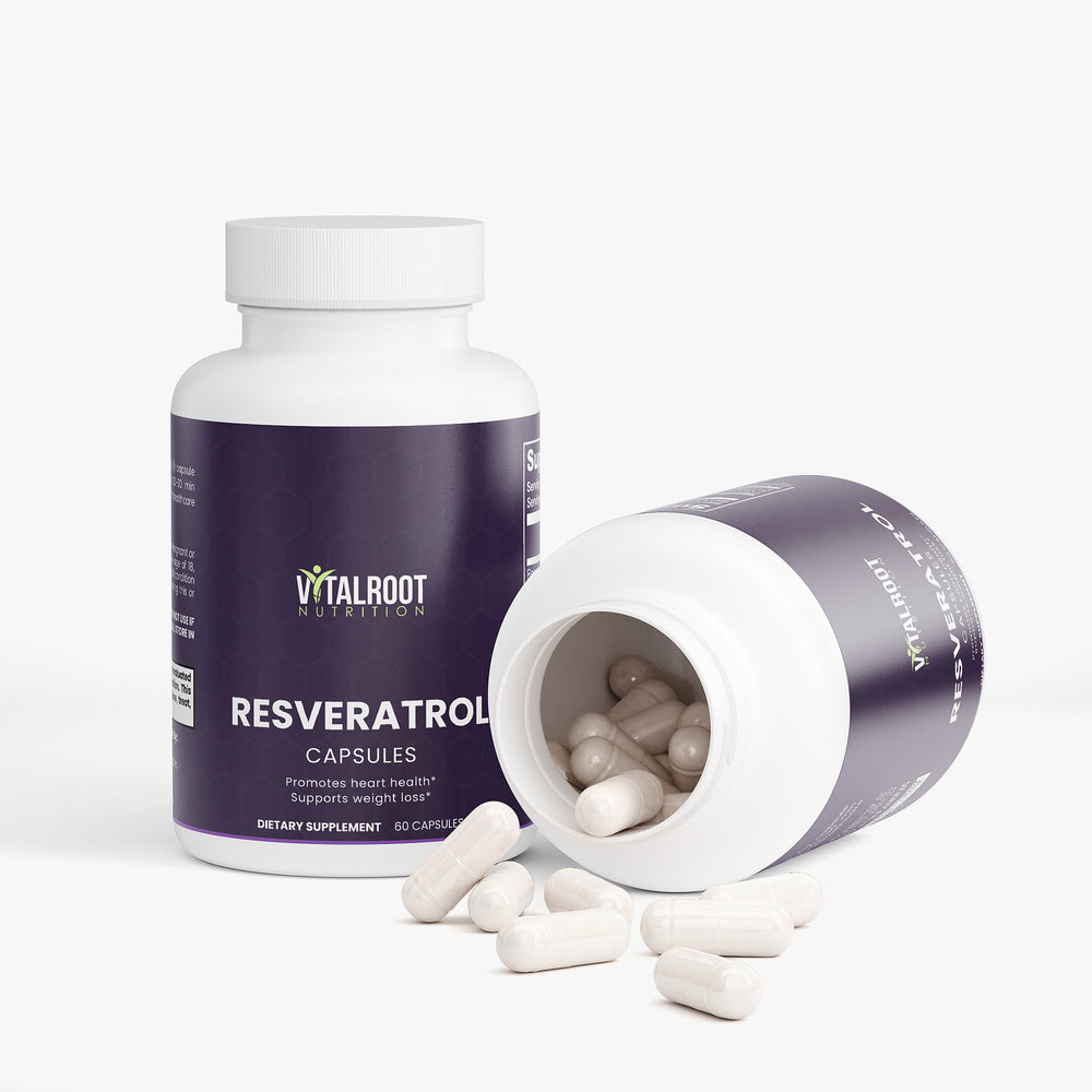 Vitalroot Nutrition Resveratrol capsules on a white background