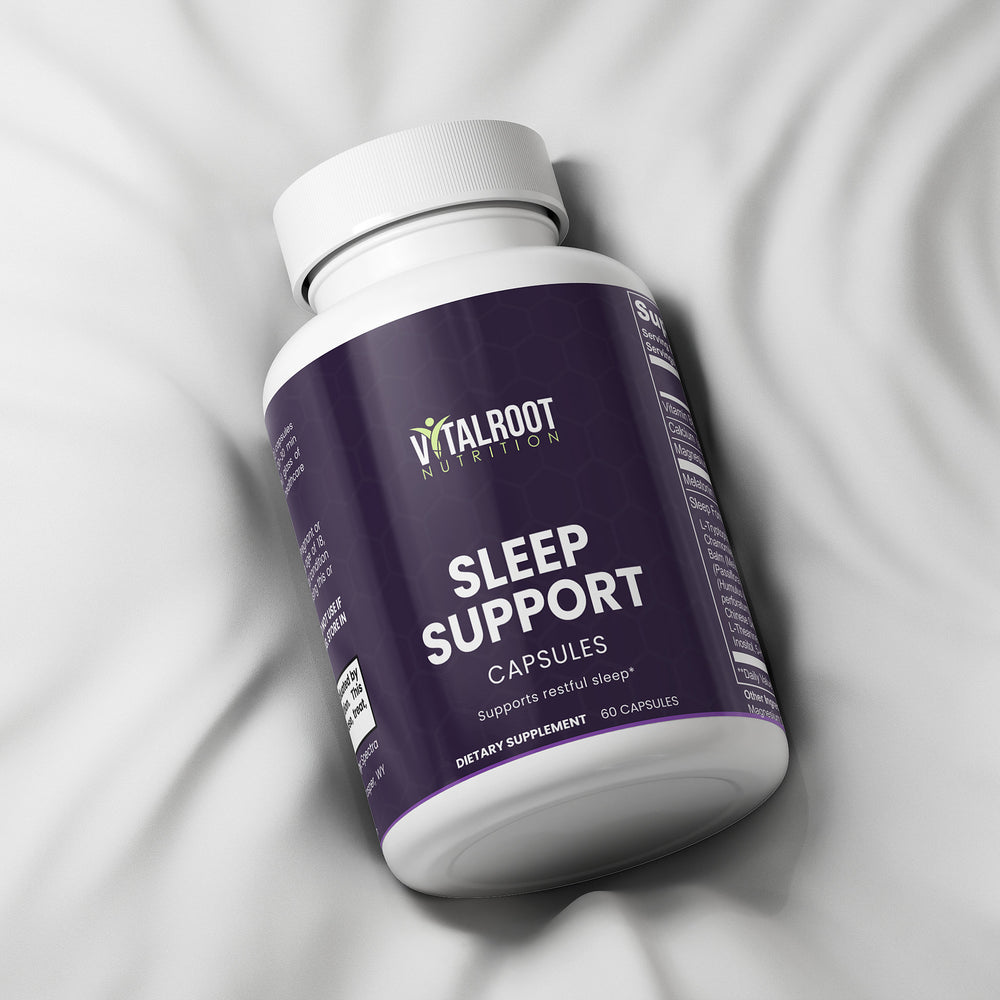 Vital Root Nutrition Sleep Support capsules bottle on a light gray background