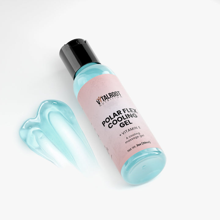 Polar Flex Cooling Gel bottle with pink label on a white background