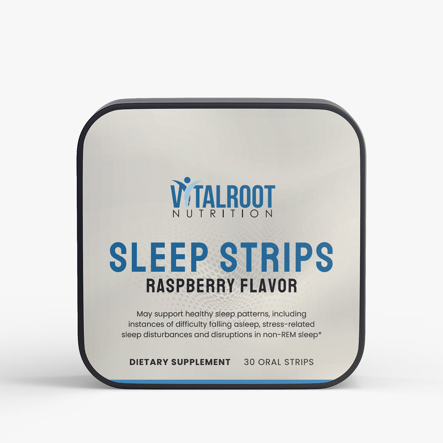 Talroot Nutrition Sleep Strips packaging with raspberry flavor on a white background