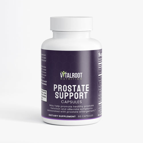 Bottle of Vitalroot Nutrition Prostate Support capsules on a white background