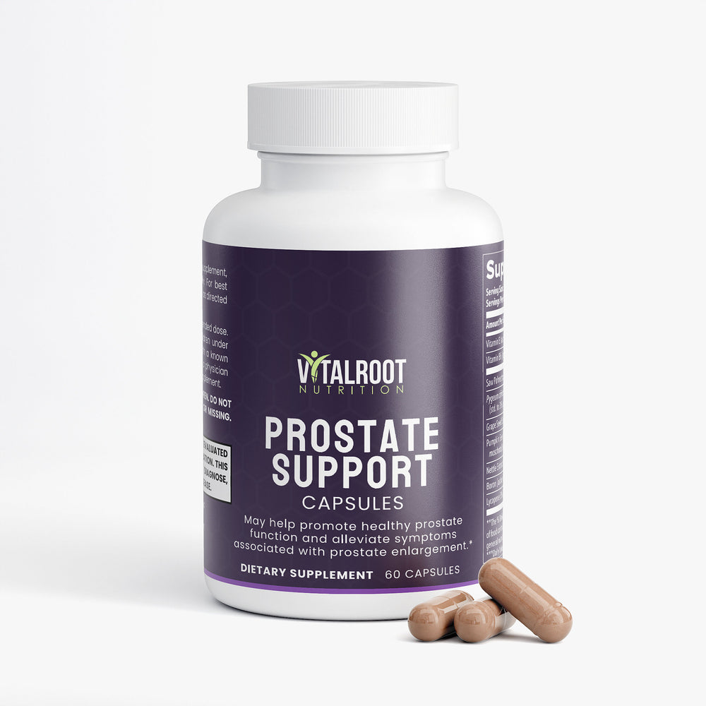 Vitalroot Nutrition Prostate Support capsules on a white background