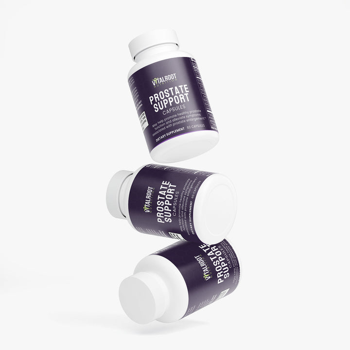 Three bottles of Vitalogen Prostate Support on a white background