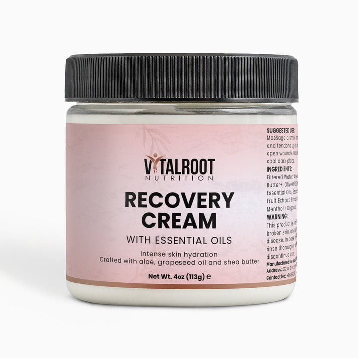 Jar of Vitalroot Nutrition Recovery Cream on a white background