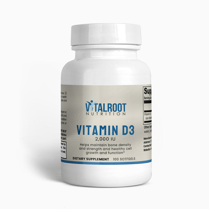 Vitalroot Nutrition Vitamin D3 supplement bottle on a white background