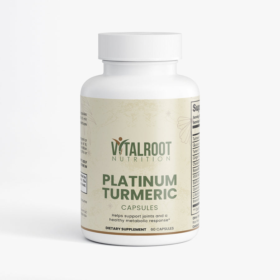 Vitalroot Nutrition Platinum Turmeric capsules bottle on a white background
