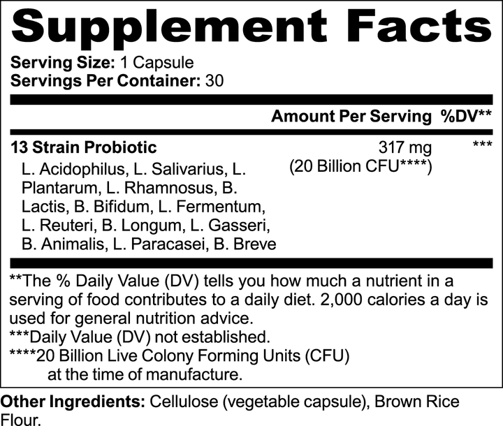Probiotic 20 Billion | Daily Digestive & Immune Health Support | (30 Capsules)