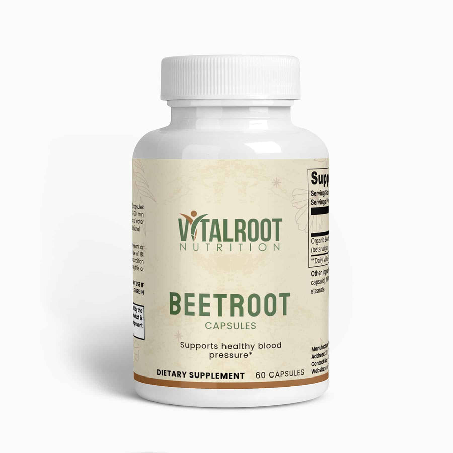 Vitalroot Nutrition Beetroot capsules bottle on a white background