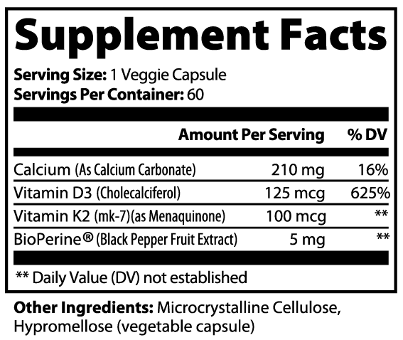 Bone & Heart Support | Vitamin D3 & K2 for Healthy Bones & Cardiovascular Function | (60 Capsules)