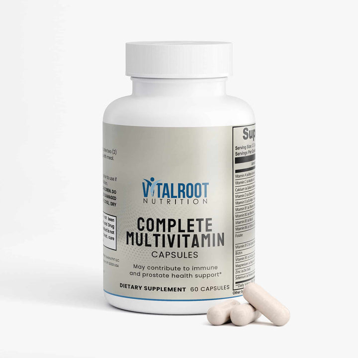 Vitalroot Nutrition Complete Multivitamin bottle with capsules on a white background