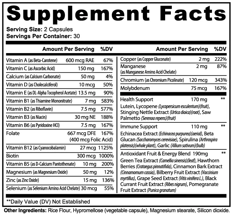 Complete Multivitamin | Antioxidants, Immune & Energy Support | (60 Capsules)