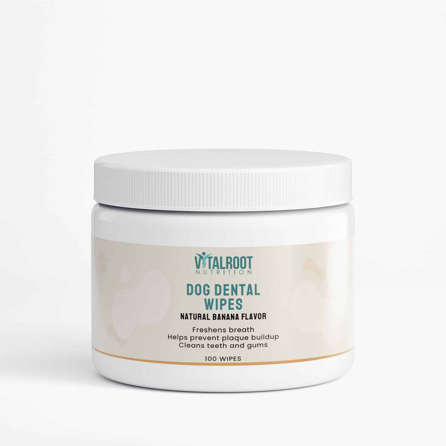 Jar of Vitalroot Dog Dental Wipes on a white background