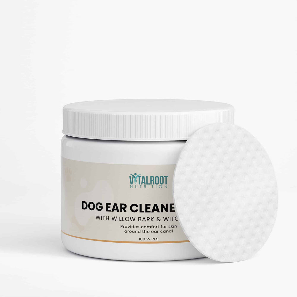 Dog ear cleaner with willow bark and witch hazel on a white background