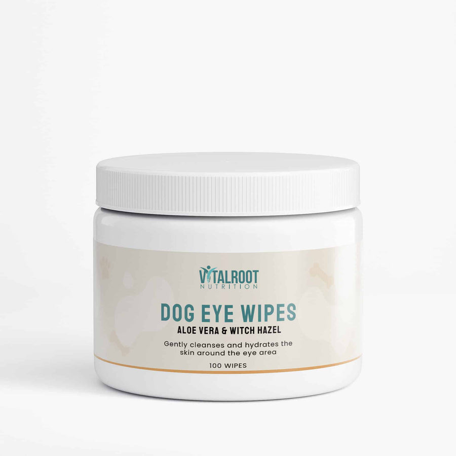 Jar of Vital Root Nutrition Dog Eye Wipes on a white background
