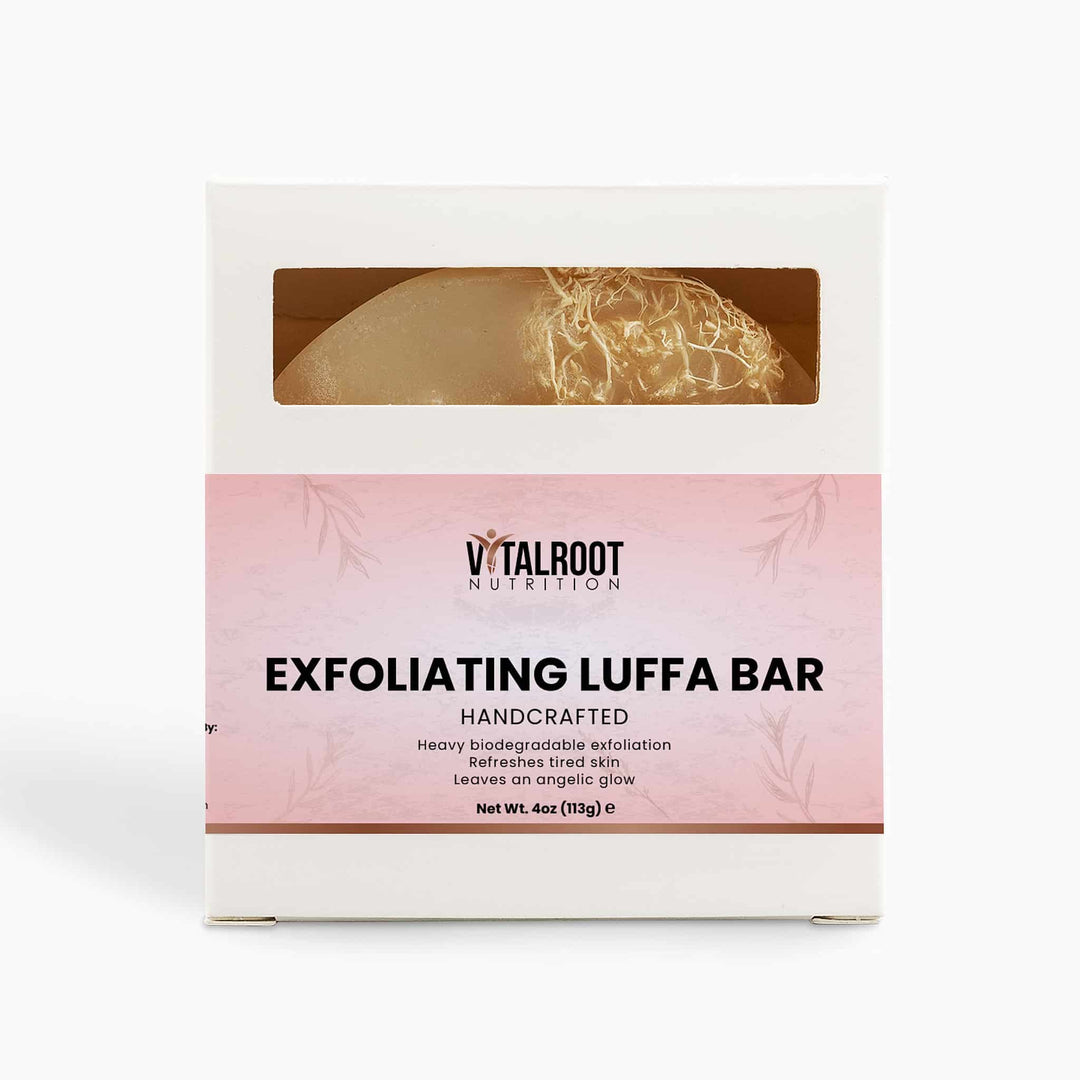 Vitalroot Nutrition Exfoliating Luffa Bar packaging on a white background