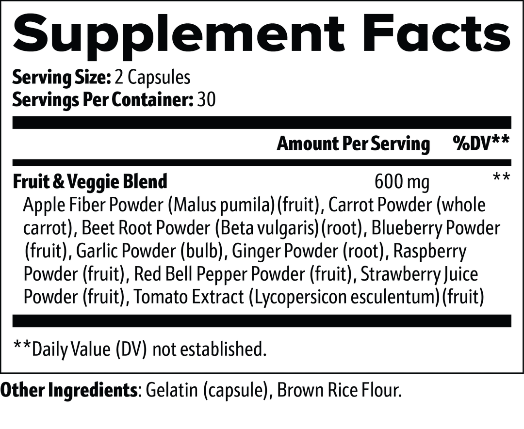 Fruits and Veggies | Daily Supplement for Digestive & Cardiovascular Health | (60 Capsules)