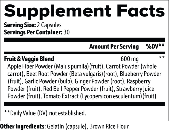 Fruits and Veggies | Daily Supplement for Digestive & Cardiovascular Health | (60 Capsules)