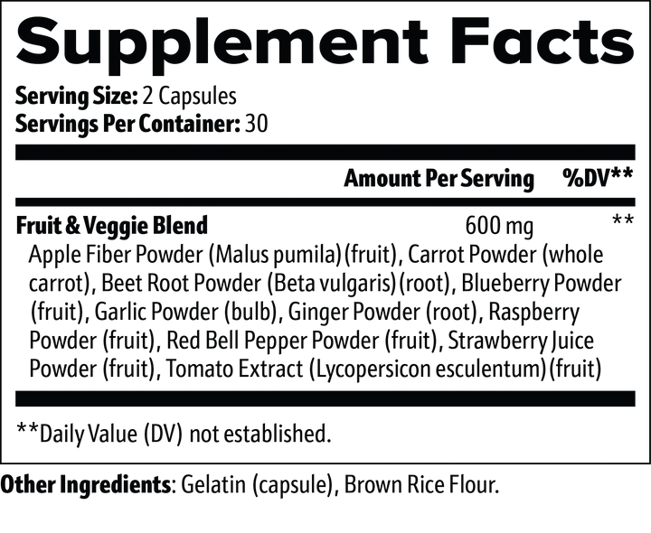 Fruits and Veggies | Daily Supplement for Digestive & Cardiovascular Health | (60 Capsules)