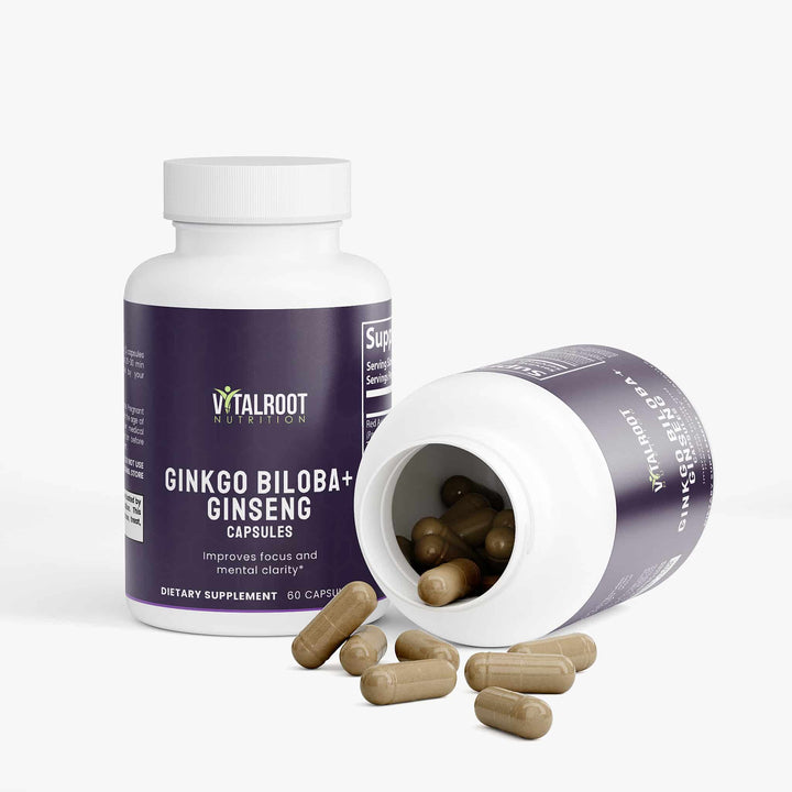 Ginkgo Biloba + Ginseng | Cognitive & Mental Clarity Support Supplement | (60 Capsules)