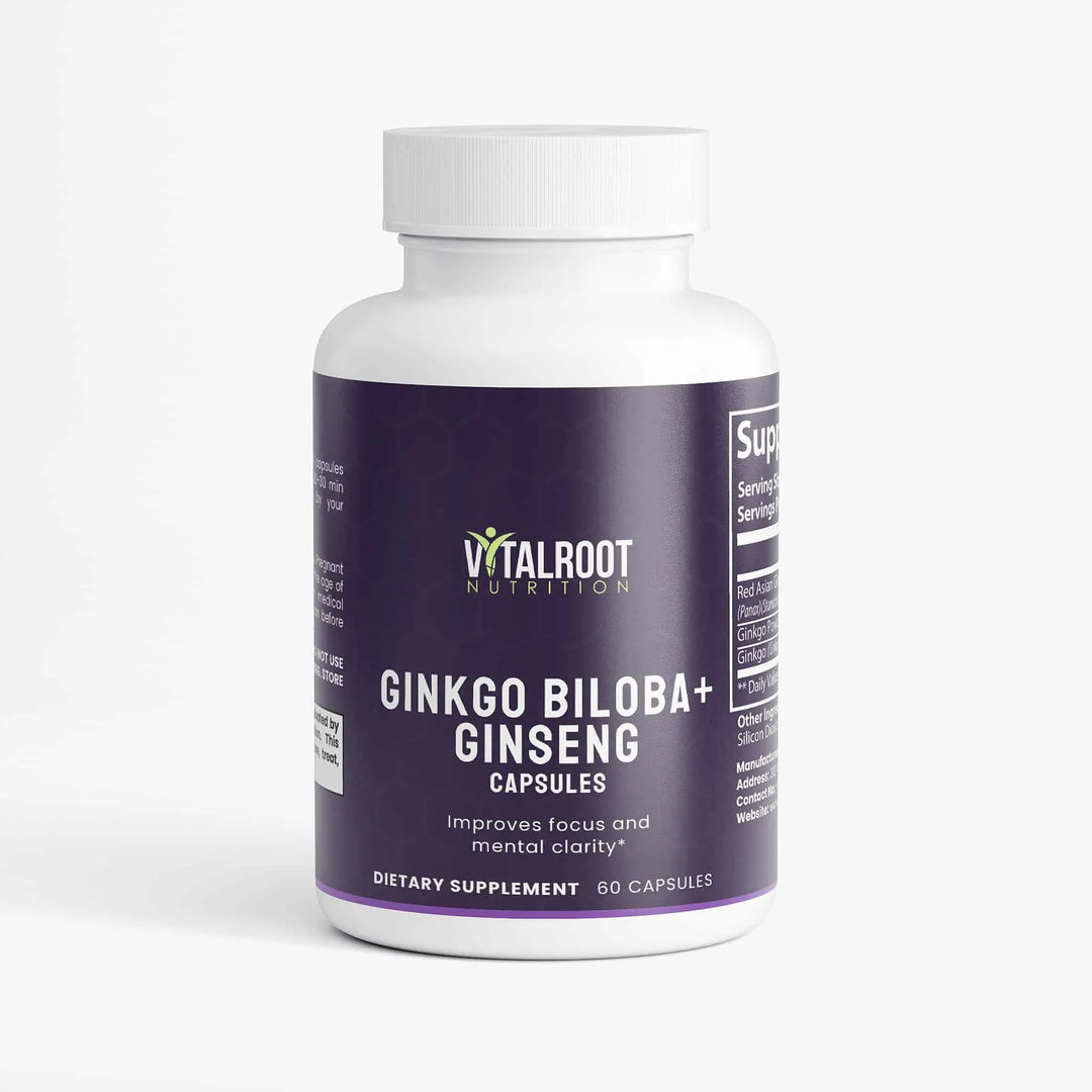 Ginkgo Biloba + Ginseng | Cognitive & Mental Clarity Support Supplement | (60 Capsules)