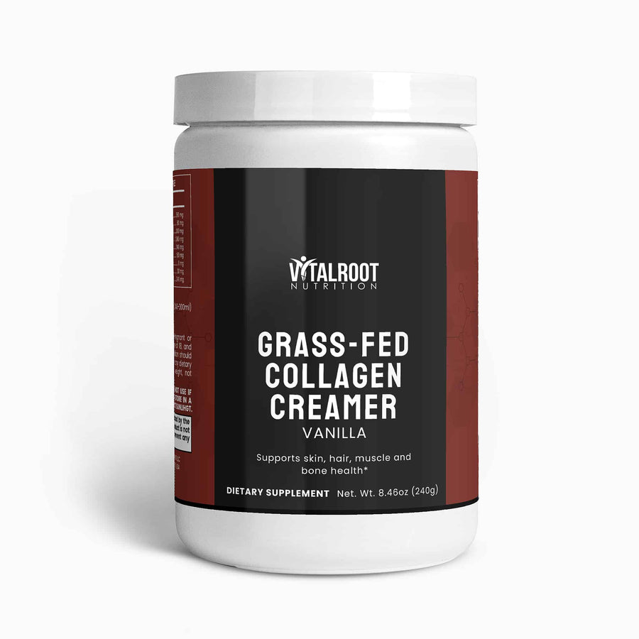 Vitalroot Nutrition Grass-Fed Collagen Creamer container on a white background