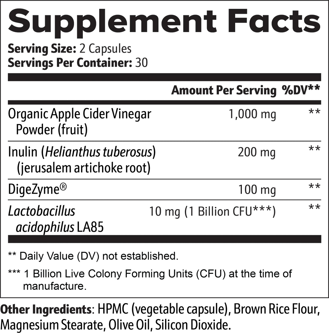 Gut Health | Probiotic & Prebiotic Support with Apple Cider Vinegar | (60 Capsules)