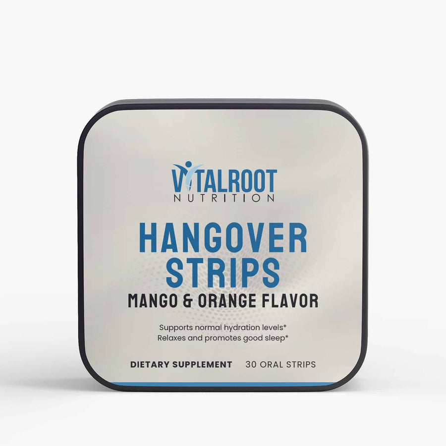 Vitalroot Nutrition Hangover Strips packaging on a white background