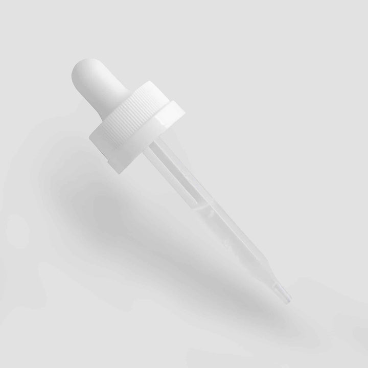White dropper bottle on a light gray background