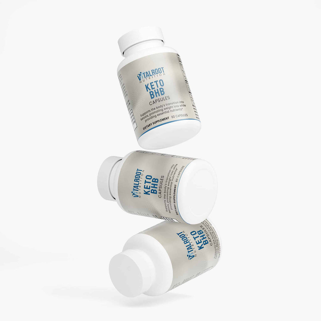 Three bottles of Yaloboy Keto BHB capsules on a white background