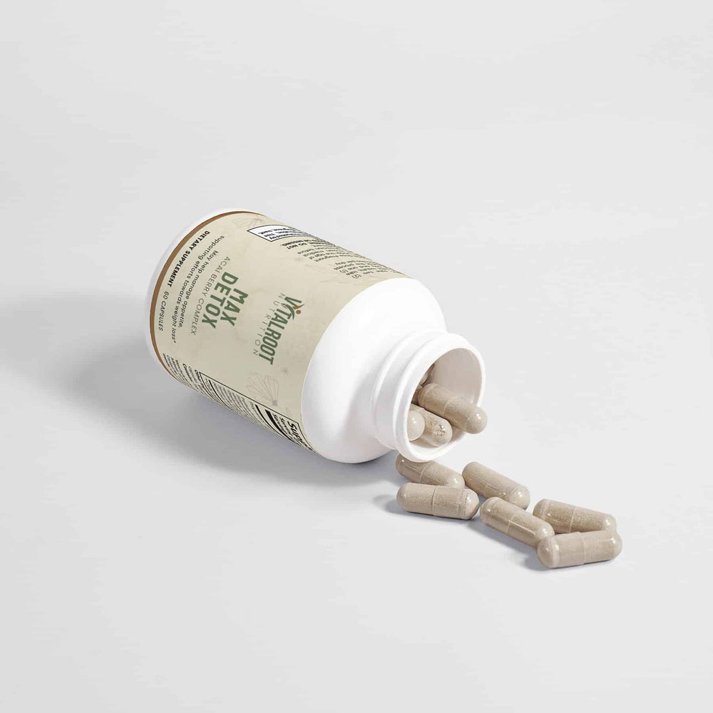 Supplement bottle with wooden capsules on a light gray background