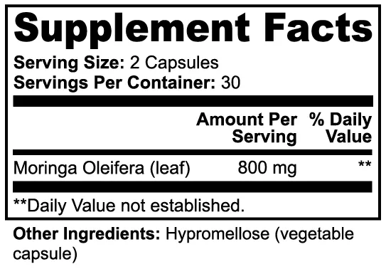 Moringa Pure | Pure Moringa Leaf Supplement for Daily Energy & Wellness | (60 Capsules)