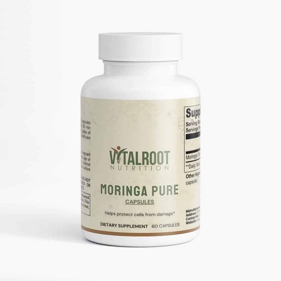 Vitalroot Nutrition Moringa Pure capsules bottle on a white background