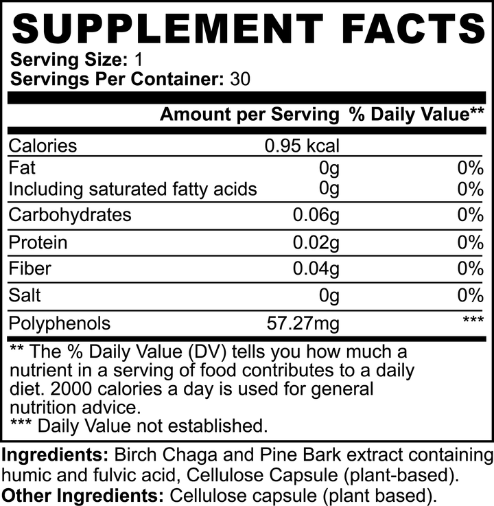 Supplement facts label with nutritional information and ingredients listed.