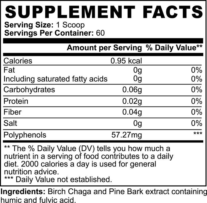 Supplement facts label with nutritional information and ingredients on a white background