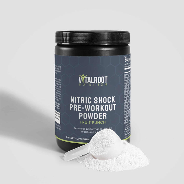 Nitric Shock Pre-Workout – Energy, Focus & Pump Booster with Beta Alanine & L-Citrulline (Fruit Punch) | 300g