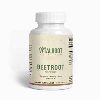 Beetroot Capsules bottle with label showing product name and usage details
