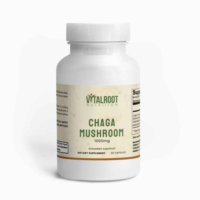 Vital Root Chaga Mushroom 1000mg bottle, 60 capsules for antioxidant superfood support