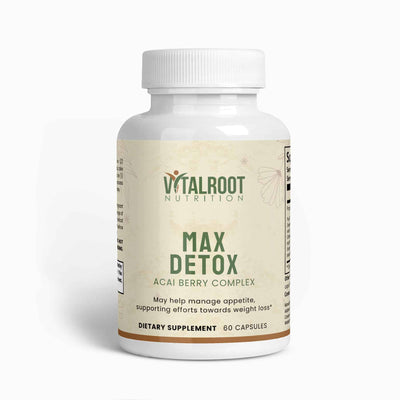 Vital Roots Max Detox supplement bottle with 60 capsules for appetite and weight support