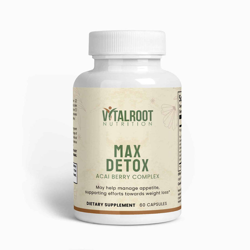 Vital Roots Max Detox supplement bottle with 60 capsules for appetite and weight support