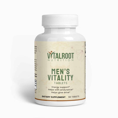Vital Roots Men's Vitality Tablets bottle with 60-count supplement for male energy and endurance	